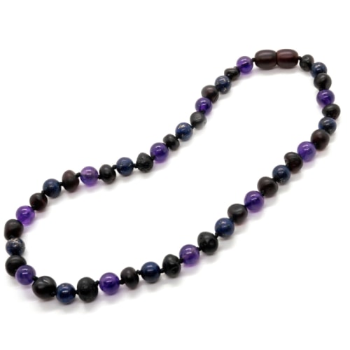 Baltic Essentials 12.5 or 14 inch Baltic Amber Necklace Raw Cherry Amber Lapis Lazuli Amethyst ADHD 16-22 inch Adult - 12.5”