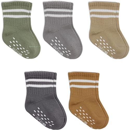 bistyle Baby Grip Ankle Socks 5 Pairs | Newborn Infant Toddlers Non-Slip Socks Organic Cotton | Kids Boys Girls Ankle