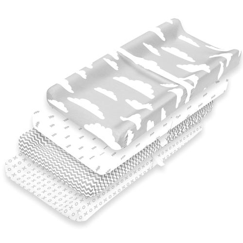 Changing Pad Cover – Premium Baby Changing Pad Covers 4 Pack – Boy or Girl Changing Pad Cover – Pure Cotton Machine Washable Grey and White Changing Table Cover – Diaper Changing Pad Cover Sheets