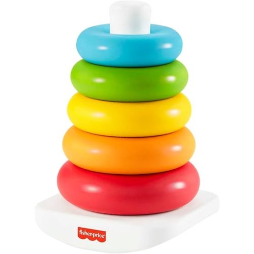Fisher-Price Baby Stacking Toy Rock-A-Stack Rings with Roly-Poly Base for Ages 6+ Months, Made with Plant-Based Materials