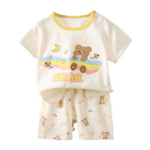 TOWED22 Toddler Girl Clothes Summer Cotton Print T-Shirt and Jeans Shorts Set Casual Girls 2 Piece Outfits Sets 2T-8Y Beige,18-24 M