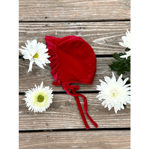 Red- velvet bonnet Christmas baby hat baby bonnet