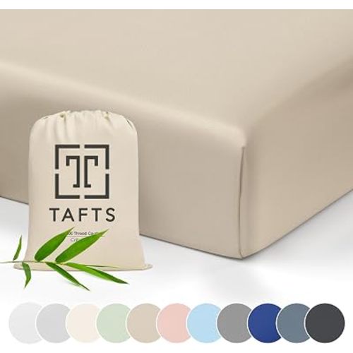 Crib Sheets, 100% Viscose derived from Bamboo Fitted, Girls, Boys & Unisex, 8 Inch Deep Pocket, Standard Crib & Toddler Mattress, Cooling, Soft, 360 Elastic, Lifetime Quality, (28 x 52 Beige)