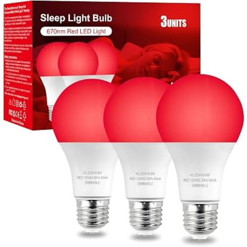 Verbeeck 670nm Red Light Bulb,9W E26 A19 Red Light Sleep Therapy Bulb,Dimmable,Melatonin Promoting,Healthy Sleep Light,Night Light for Bedroom,Baby Nursery,Reading,3 Pack