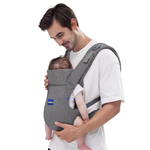 YEMKEZO Baby Carrier Newborn to Toddler,Newborn Carrier(7-25lbs) with Head Support, Cozy Baby Wrap Carrier, with Hook&Loop for Easily Adjustable, Soft Fabric (Breathable Black) (Summer-Gray)