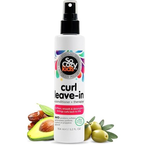 SoCozy Leave In Conditioner Spray (5.2 Fl Oz) Paraben-Free Detangler for Kids' Curly Hair, Deep Conditioner & Tangle-Free Curls, Gentle & Nourishing with Keratin, Vitamin B5, Olive Oil & Jojoba Oil