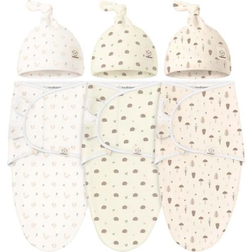 KeaBabies 3-Pack Organic Swaddle Sleep Sacks Baby with Newborn Beanies, Premies Swaddles Wrap 0-3 Months, Ergonomic Wearable Blanket
