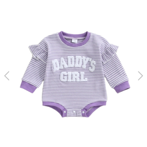 DADDY'S GIRL Striped Ruffle Romper - Hazel & Bo