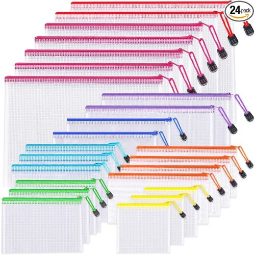 24pcs Mesh Zipper Pouch Bags 8 Sizes Plastic Clear Pouches for Organization | Multiple Sizes Waterproof File Bag Reusable Storage Bags for Classroom Travel Board Game Office Supplies