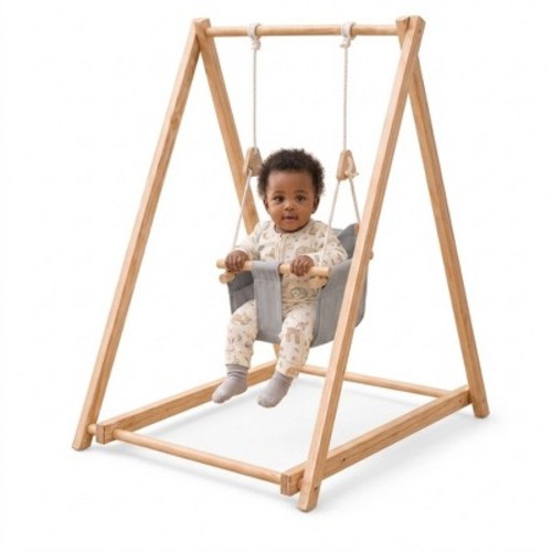 Avenlur Spruce Baby Swing, Foldable Wooden Indoor Swing with Stand, Montessori swing 6-36 months; foldable baby swing