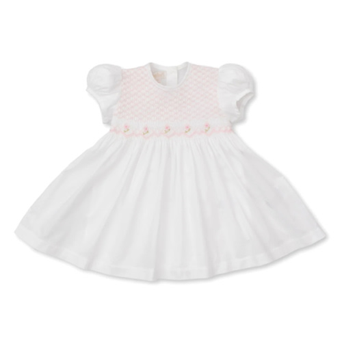 Kissy Elegance White Hand Smocked Woven Dress