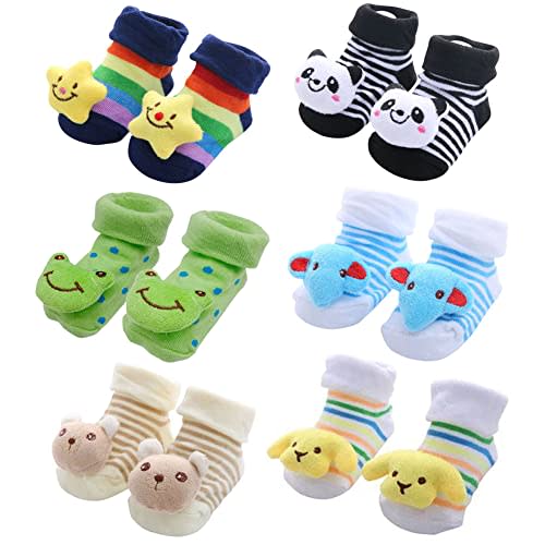 FedMois 6 pairs Baby 3D Cartoon Anti-Skid Booties Socks Slippers Shoes