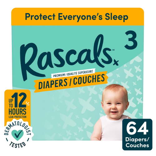 Rascals Premium Absorbent Baby Diapers, Size 3, Small Carton, 64 Count - Walmart.ca