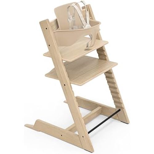 Stokke Tripp Trapp Oak High Chair 2, Natural - Includes Chair + Baby Set with Removable Harness for Children 6-36 Months - Adjustable, Ergonomic & Easy to Clean