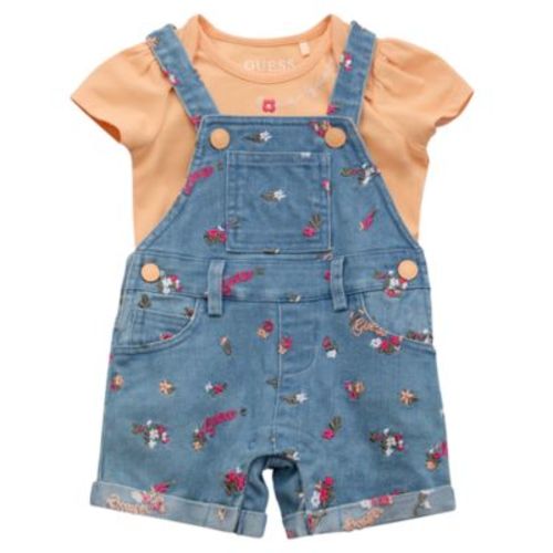 Baby Girls 2-Piece Short Sleeve Bodysuit and Stretch Denim Overall Set