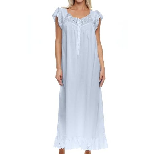 Alexander Del Rossa Long Cotton Nightgowns for Women, Summer Nightgowns for Women Soft Cotton