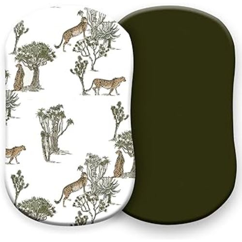 Pobibaby - 2 Pack Premium Bassinet Sheets for Standard Bassinets - Ultra-Soft Cotton Blend, Stylish Floral Pattern, Safe and Snug for Baby (Safari)