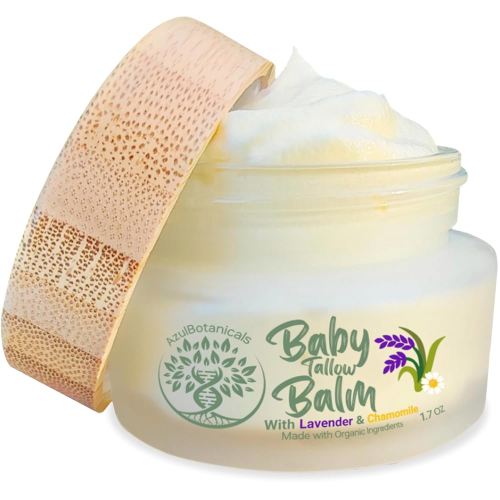 Baby Tallow Balm with Lavender Leaf and Chamomile Extract, Whipped Grass fed/finished Tallow, with Organic Ingredients for Delicate Skin (1.7 oz)