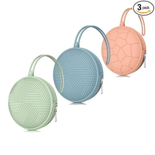 Smlpuame 3 Pack Portable Pacifier Holder Case Set, Cover Pouch Bag for Diaper Bags, Baby Carriage Storage Container Box, Easy to Clean (Blue+Muted Red+Mint)
