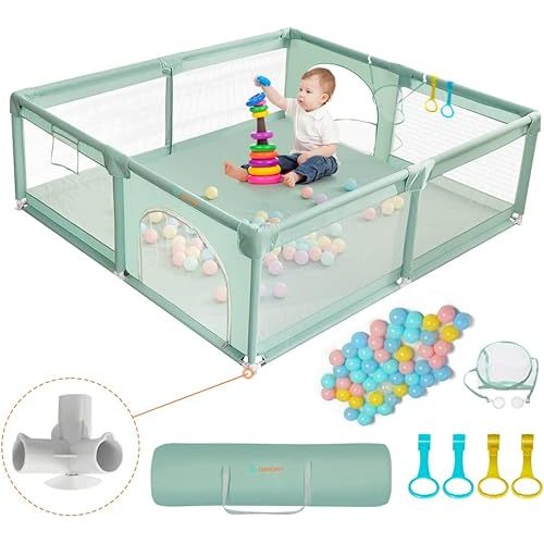 COMOMY Playpens for Toddlers, 71"x59" Baby Playard Extra Large, Safe Non-Slip Fence, Full Mesh Design, Indoor & Outdoor Kids Activity Center, Dark Green