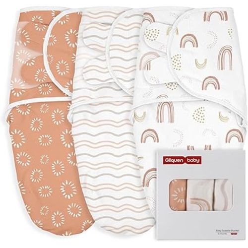 GLLQUEN BABY Swaddles for Newborn - 3 Pack Swaddle 0-3 Months, for Newborn Baby Boys and Girls, Soft Swaddle Blanket Wrap, Easy Change, Rainbow & Wave
