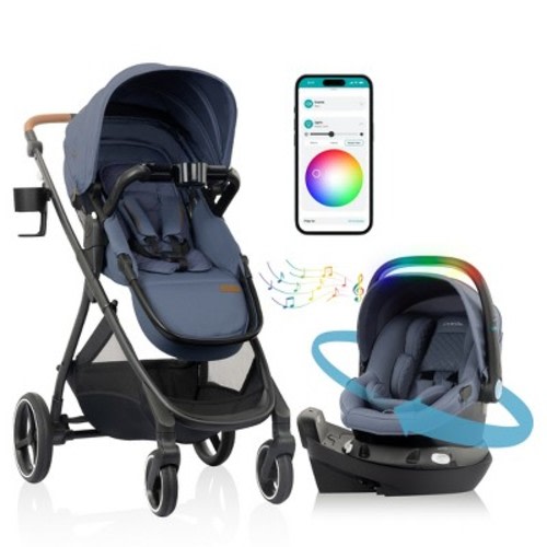 Evenflo Gold Shyft Intuiti Travel System with Rotating Lights and Sounds Infant Car Seat - Flint: Bassinet Reclining Seat, EVA Tires, Ultra-Compact