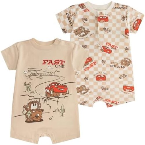 Disney Cars Lightning McQueen Tow Mater Baby Boys 2 Pack Short Sleeve Romper for Newborn and Infant