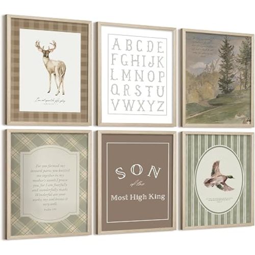 Solid Wood Frame Vintage Nursery Wall Art Cute Woodland Animals Christian Picture Wall Decor Deer and Duck Poster Print art work for Playroom Baby Room Kids Room Home Decoration Wrapped Canvas