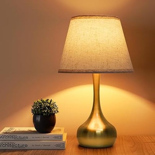 ONEWISH Touch Table Lamp for Bedroom, 3-Way Dimmable Gold Bedside Lamps for Nightstand with Fabric Shade, Desk Lamp for Kids Reading, Home Office