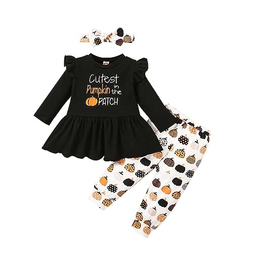 Noubeau My 1st Halloween Baby Girl Outfits Ruffle Pumpkin Print Tunic Drees Shirt Stripe Pants Legging Fall Winter Clothes