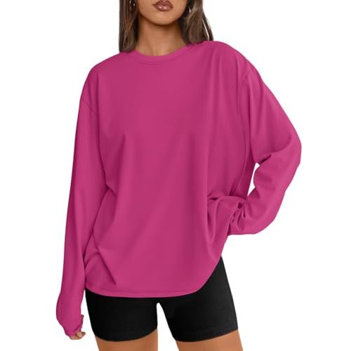 Trendy Queen Womens Oversized Long Sleeve T Shirts 2026 Basic Crewneck Tee Fall Tops Casual Workout Y2K Clothes