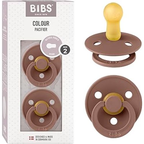 BIBS Pacifiers Colour Collection | Natural Rubber Baby Pacifier | Set of 2 BPA-Free Soothers | Made in Denmark | 6+ Months (Pack of 2) | Woodchuck