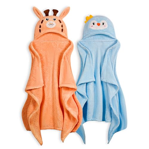 FUBANRAY Toddler Towels with Hood Kids Towel Bath Baby Towels with Hood for Boy Girl 0-5 Years, 2-Pack Soft Absorbent Toddler Bath Towe Baby Bath Towel, Thick 50''x32'' Kids Hooded Towel for Toddlers
