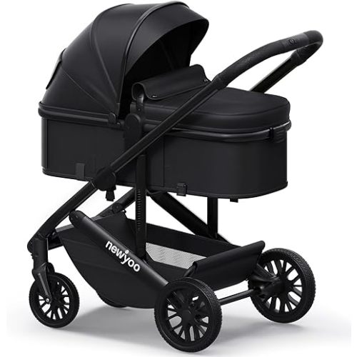newyoo Infant Stroller with Bassinet Mode, Nestro 516M, Convertible Baby Strollers with Reversible Seat & Cup Holder, Coches para Bebes, 2-in-1 Rear-Facing Pram, Black