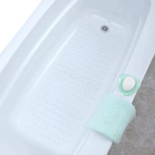 SlipX Solutions Power Grip Extra Long Bath Tub & Shower Mat 39x16, Wet Floor Non-Slip for Elderly & Kids Bathroom, 30% Longer Bathtub Mats, 200 Suction Cups, Drain Holes, Machine Wash, Clear
