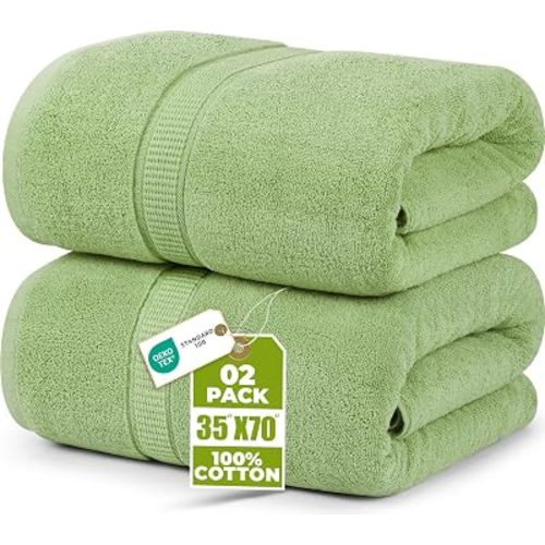 Utopia Towels Jumbo Bath Sheets, 2 Pack, 35x70 in, 600 GSM Cotton, Sage Green