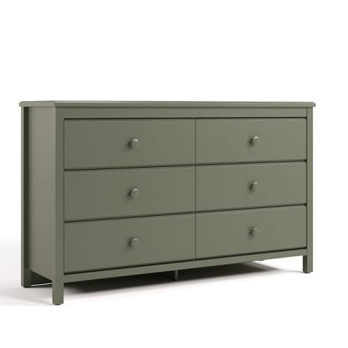 Storkcraft Alpine 6-Drawer Dresser (Olive) – GREENGUARD Gold Certified, Green Dresser for Bedroom, Kids & Nursery Storage Drawers, Safety Interlocking Drawers, Pre-Installed Tracks, Kids Bedroom