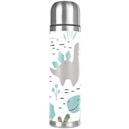 Stainless Steel Leather Vacuum Insulated Mug Dinosaur Baby Boy Thermos Water Bottle For Hot And Cold Drinks Kids Adults 16 Oz