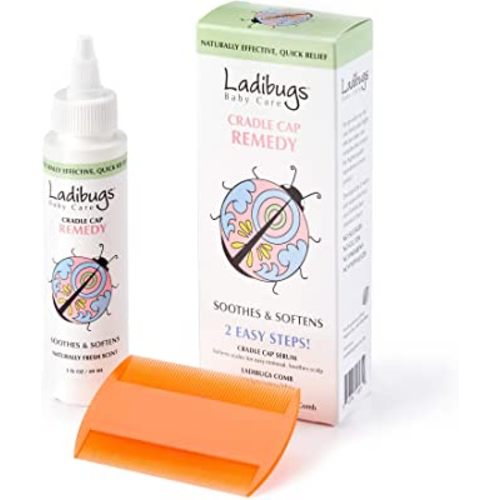 Ladibugs Cradle Cap Remedy Kit, 3oz | Includes Cradle Cap Serum & Fine-Toothed Comb | Effectively Removes Scales & Flakes | Soothes & Softens Scalp