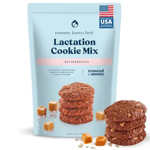 Mommy Knows Best Lactation Cookies Mix - Oatmeal Breastfeeding Cookie Supplement Support for Breast Milk Supply Increase with Flax Seed and Brewers Yeast (Butterscotch) 15oz