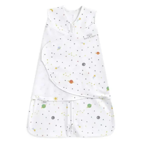 HALO 100% Cotton Sleepsack Swaddle, 3-Way Adjustable Wearable Blanket, TOG 1.5, Space, Small, 3-6 Months