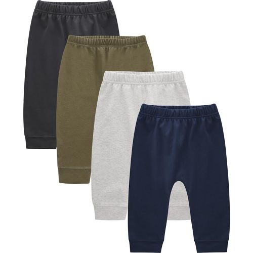 Baby Boys Cotton Pants, 4-Pack Sweatpants, 0-18 Months