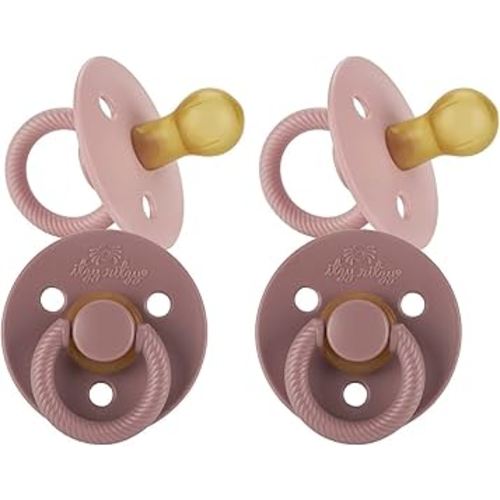 Itzy Ritzy Natural Rubber Pacifiers, Set of 2 – Natural Rubber Newborn Pacifiers with Cherry-Shaped Nipple & Large Air Holes for Added Safety; Set of 2 in Blossom & Rosewood, Ages 0 – 6 Months