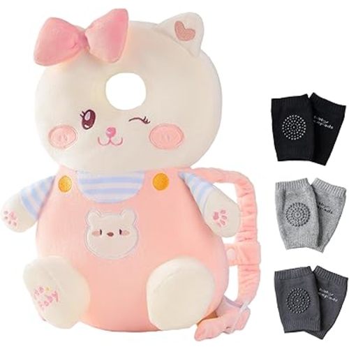Feidoog Baby Head Protector Cushion Backpack with 3 Knee Pads for Walking & Crawling,Z-Pink