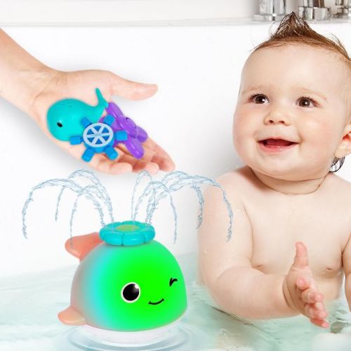 ArtCreativity Light Up Whale Bath Toy Sprinkler with 4 Sprinkler Attachments