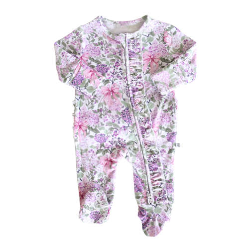 Ruffle Zipper Footie | Lavender Lullaby