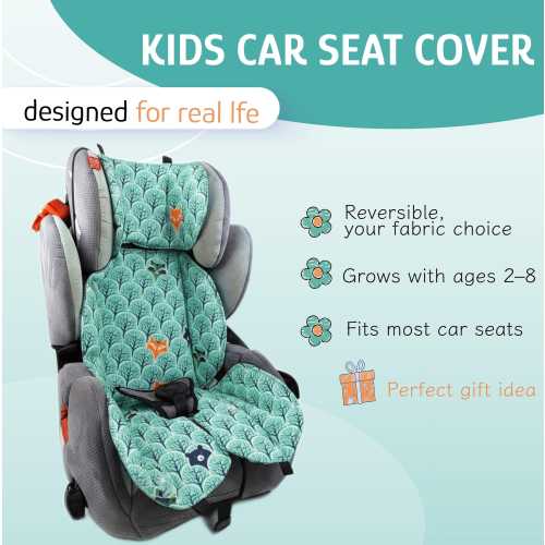 Cute Car seat liner universal from organic cotton, Reversible child car seat cover, Car accessories for children