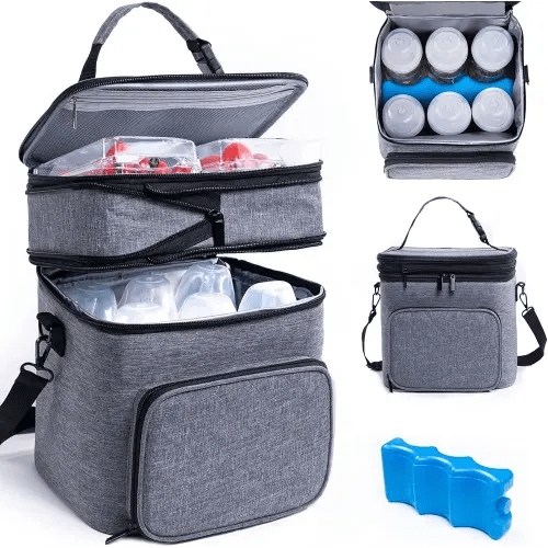 SFYBYHEART Breastmilk Storage Bag with Ice Pack for 6 Baby Bottles - Expandable Breast Pump Bag with Cooler for 6 Mam Bottles Up to 9 Ounce
