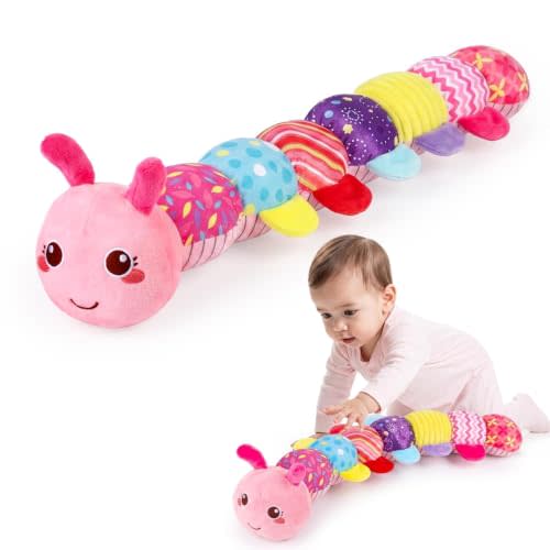 Baby Tummy Time Toy 0-6 Month Musical Stuffed Animal Plush Caterpillar Toy for Infant 6-12 Month Teething Sensory Toy with Crinkle Rattle for Babies 0-3-6 Month Newborn Toys for Boy Girl Birthday Gift