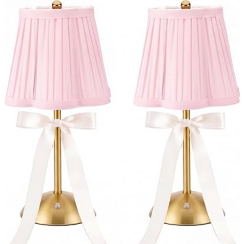 2 Pack Pink Wedding Cordless Table Lamp Rechargeable Touch LED Small Gold Portable Battery Operated USB-c Desk Lamp 3 Color Dimmable for Wedding Birthday Outdoor Party Home